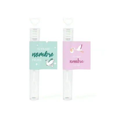 12 Burbujeros en Tubito con Corazón para Bautizo (con relleno de jabón) diseño 2