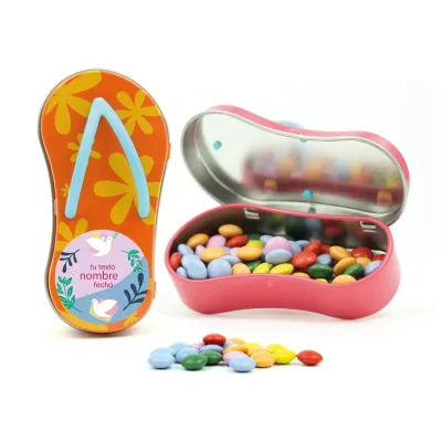 Mini Chancla Metálica con Chocolates para Detalle de Comunión