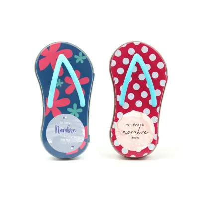 Mini Chancla Metálica con Chocolates para Detalle de Comunión frontal