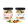 Mini Chocolates de Colores en Botecito de Cristal Personalizado para Cumpleaños negro frontal