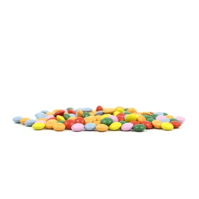 Mini Chocolates de Colores en Botecito de Cristal Personalizado para Cumpleaños contenido