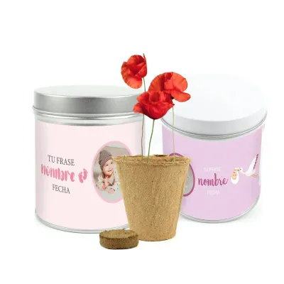 Cultivo de Amapola en Lata Personalizada para Bautizo