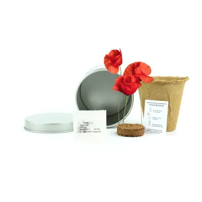 Cultivo de Amapola en Lata Personalizada para Bautizo contenido