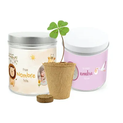 Trébol de la Suerte en Lata Personalizada para Baby Shower