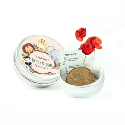 Semillas en Lata de Aluminio Personalizada para Eventos Escolares amapolas