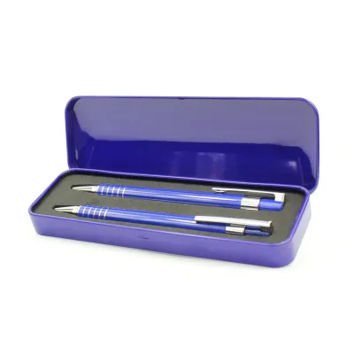 Set de Escritura en Latita Personalizada para Regalo a Alumnos azul abierto