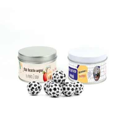 Lata Personalizada con Balones de Chocolate para Eventos Escolares