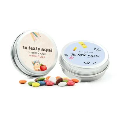 Latita con Tapa de Rosca con Mini Chocolates para Eventos Escolares