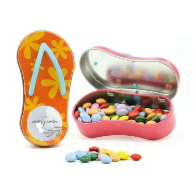 Mini Chancla Metálica con Chocolates para Detalles de Boda