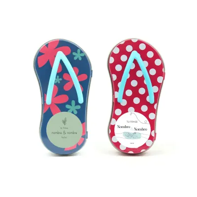 Mini chancleta Metálica con Violetas para Detalles de Boda frontal