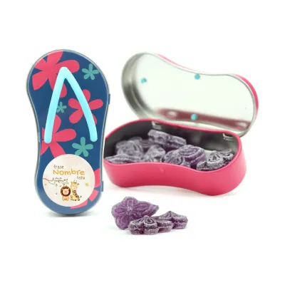 Mini chancleta Metálica con Violetas para Detalle Baby Shower