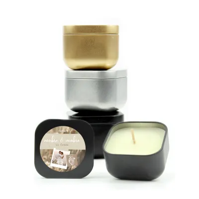 Vela Aromática en Latita Cuadrada Metalizada Personalizada para Boda