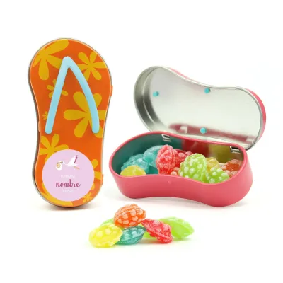 Mini Chancla Metálica con Caramelos Moritas para Detalle de Bautizo