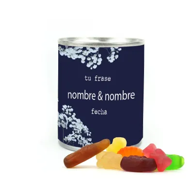 Mix Gominolas en Latita Abre Fácil Personalizada para Detalles de Boda frontal