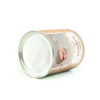 Mix Gominolas en Latita Abre Fácil Personalizada para Detalles de Baby Shower tumbada