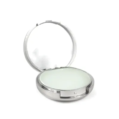 Bálsamo Labial con Espejo para Detalle de Baby Shower plateado abierto