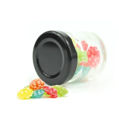 Caramelos Moritas en Botecito de Cristal para Detalles de Boda negro tumbado