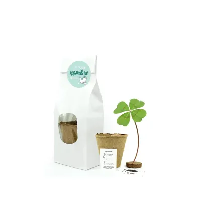 Set de Cultivo en Bolsita Kraft Personalizada para Bautizo blanca trébol