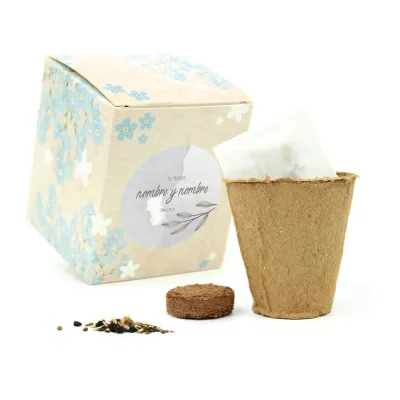 Kit de Cultivo No Me Olvides en Cajita Decorada y Personalizada para Boda