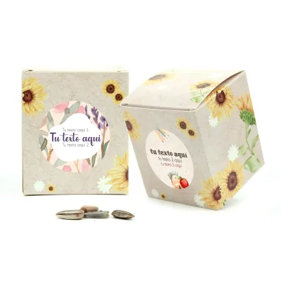 Kit de Cultivo Girasoles en Cajita Decorada y Personalizada para Eventos Escolares frontal
