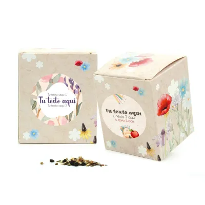 Kit de Cultivo Mix de Flores en Cajita Decorada y Personalizada para Eventos Escolares frontal