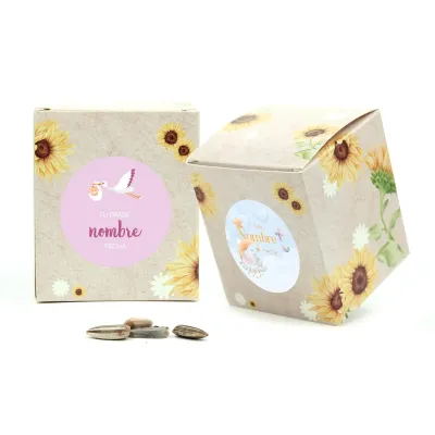 Kit de Cultivo Girasoles en Cajita Decorada y Personalizada para Baby Shower frontal
