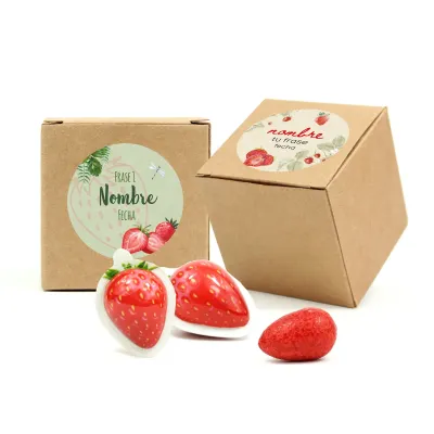 Chicles de Fresa en Cajita Kraft Personalizada para Detalle de Comunión