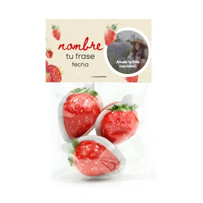 Chicles XL de Fresa en Bolsita de Celofán Personalizada para Detalle de Comunión frontal