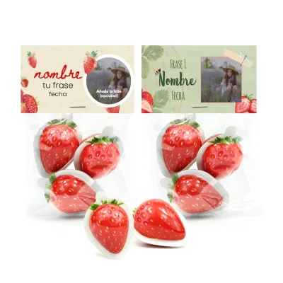 Chicles XL de Fresa en Bolsita de Celofán Personalizada para Detalle de Comunión
