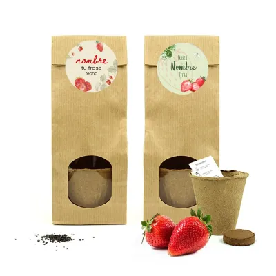 Set de Cultivo de Fresas en Bolsita Kraft Personalizada para Detalles de Comunión
