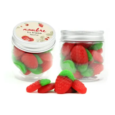 Fresas de Gominola en Bote Personalizado para Detalle de Comunión