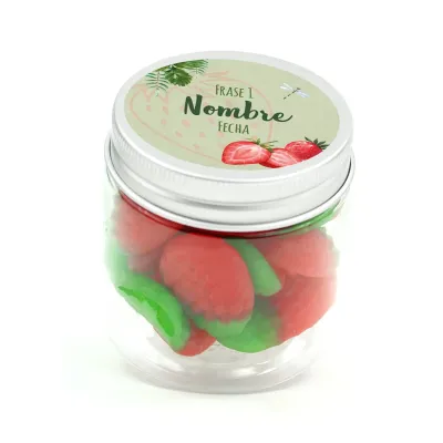 Fresas de Gominola en Bote Personalizado para Detalle de Comunión frontal