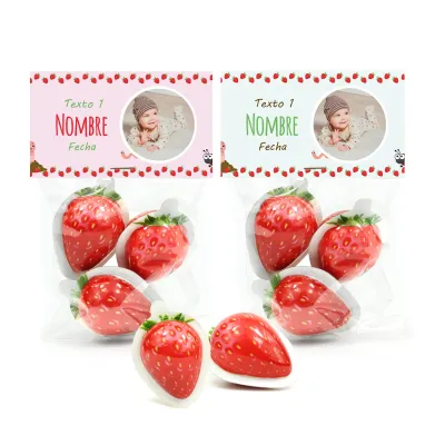 Chicles XL de Fresa en Bolsita de Celofán Personalizada para Detalle de Bautizo