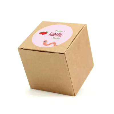 Chicles XL de Fresa en Cajita Kraft Personalizada para Detalle de Bautizo frontal