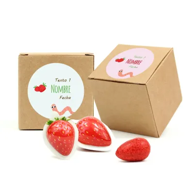 Chicles XL de Fresa en Cajita Kraft Personalizada para Detalle de Bautizo