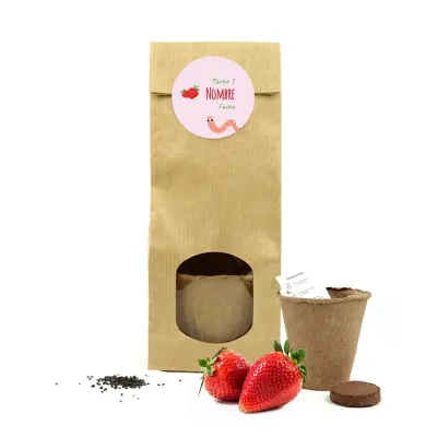 Set de Cultivo de Fresas en Bolsita Kraft Personalizada para Detalles de Bautizo portada 1