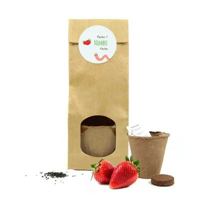 Set de Cultivo de Fresas en Bolsita Kraft Personalizada para Detalles de Bautizo portada 2