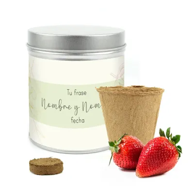 Cultivo de Fresas en Lata Personalizada para Detalle de Boda diseño 1
