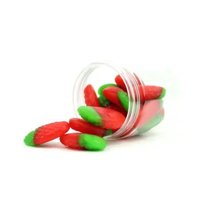 Fresas de Gominola en Bote Personalizado para Detalle de Boda tumbado