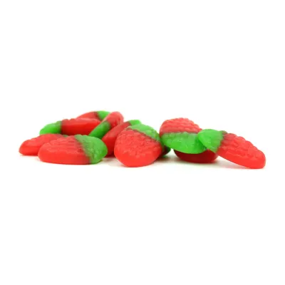 Fresas de Gominola en Lata Personalizada para Detalle de Boda contenido