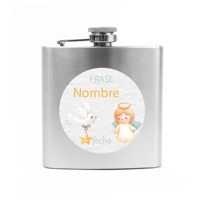 Petaca Metálica Personalizada para Bautizo frontal