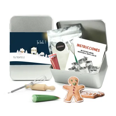 Kit Galletas Hazlo Tú Mismo en Caja Metálica Personalizada para Detalle de Navidad frontal
