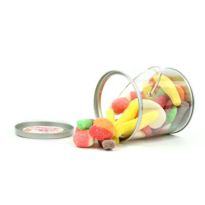 Mix de Gominolas Azucaradas en Botecito con Asa Personalizado para Detalle de Cumpleaños tumbado