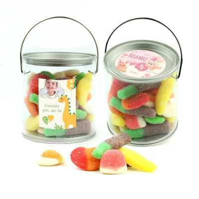 Mix de Gominolas Azucaradas en Botecito con Asa Personalizado para Detalle de Cumpleaños