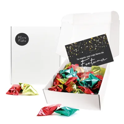 Pack 40 Galletas de la Suerte en Caja con Etiqueta y Tarjetón Personalizados Para Navidad