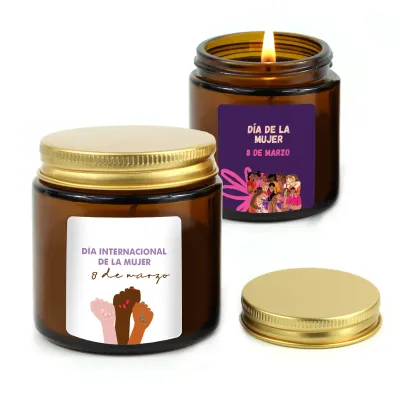 Vela Aromática Madera Ámbar Personalizada para el Día de la Mujer 8M