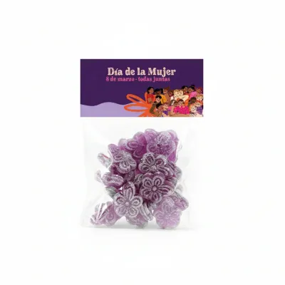 Caramelos Violetas en Bolsita Personalizada para el Día de la Mujer 8M frontal