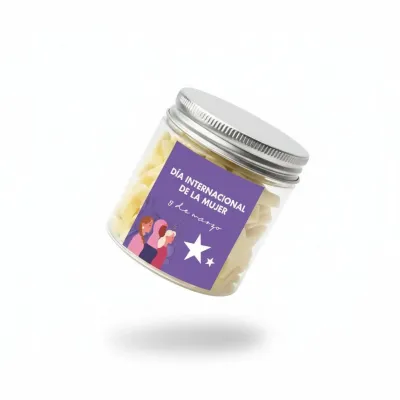 Estrellas de Chocolate en Bote Personalizado para el Día de la Mujer 8M flotando