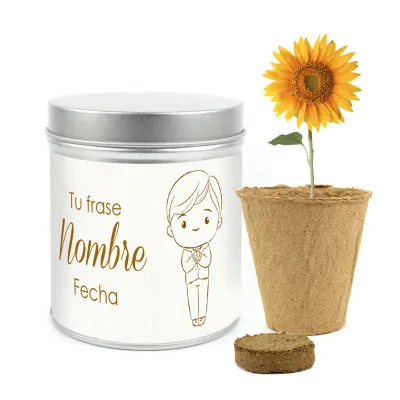 Cultivo de Girasol en Lata Personalizada para Comunión