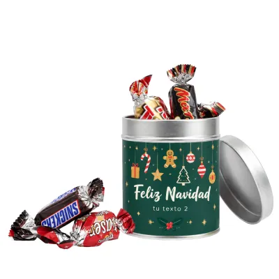 Chocolates para Navidad en bote metálico personalizado